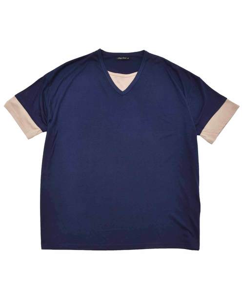 MinoriTY（マイノリティ）の「Ｖネックフェイクレイヤードビッグシルエット半袖Tシャツ カットソー（Tシャツ/カットソー・メンズ・ブラック/ベージュ/ネイビー/カーキ/ピンク・L/M）」の16枚目の写真