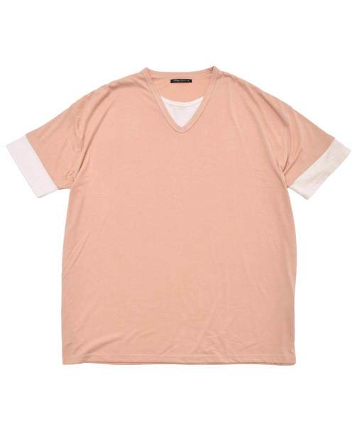 MinoriTY（マイノリティ）の「Ｖネックフェイクレイヤードビッグシルエット半袖Tシャツ カットソー（Tシャツ/カットソー・メンズ・ブラック/ベージュ/ネイビー/カーキ/ピンク・L/M）」の17枚目の写真