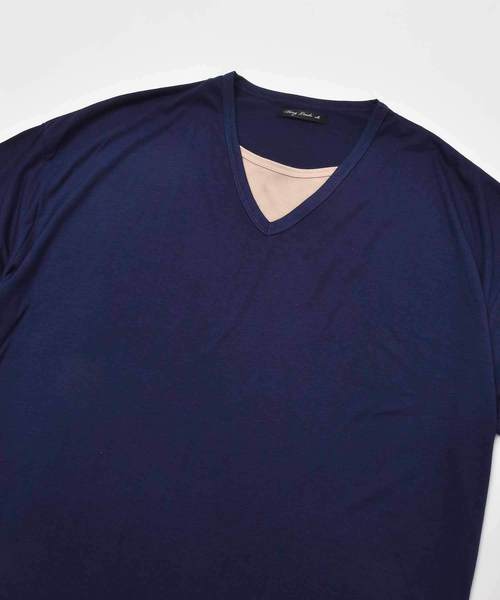 MinoriTY（マイノリティ）の「Ｖネックフェイクレイヤードビッグシルエット半袖Tシャツ カットソー（Tシャツ/カットソー・メンズ・ブラック/ベージュ/ネイビー/カーキ/ピンク・L/M）」の18枚目の写真