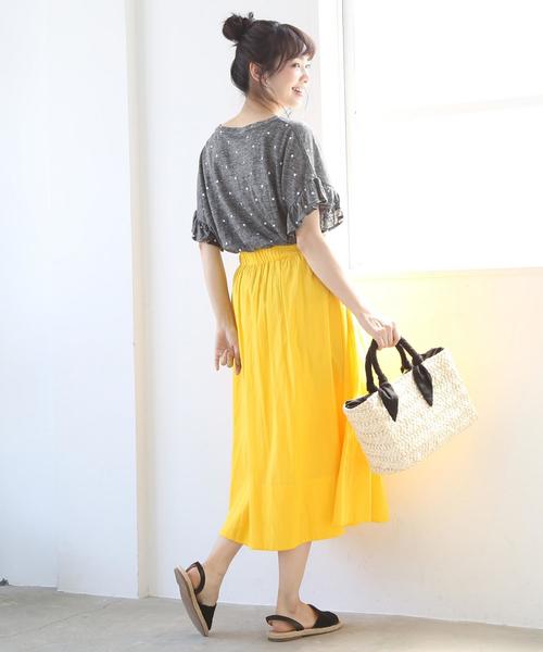 coen（コーエン）の「フレンチリネンドットプリントフリルスリーブTシャツ（Tシャツ/カットソー・レディース・グレー/ライトグレー/ネイビー・FREE）」の5枚目の写真