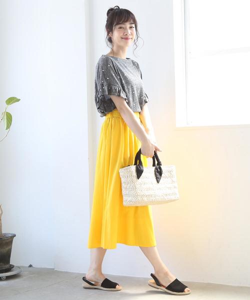 coen（コーエン）の「フレンチリネンドットプリントフリルスリーブTシャツ（Tシャツ/カットソー・レディース・グレー/ライトグレー/ネイビー・FREE）」の6枚目の写真