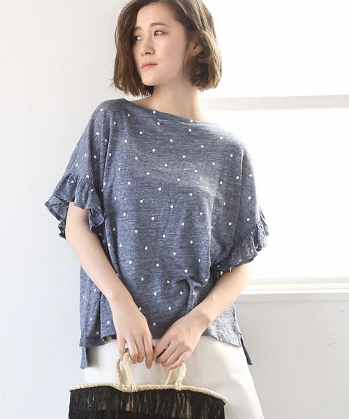 coen（コーエン）の「フレンチリネンドットプリントフリルスリーブTシャツ（Tシャツ/カットソー・レディース・グレー/ライトグレー/ネイビー・FREE）」の7枚目の写真