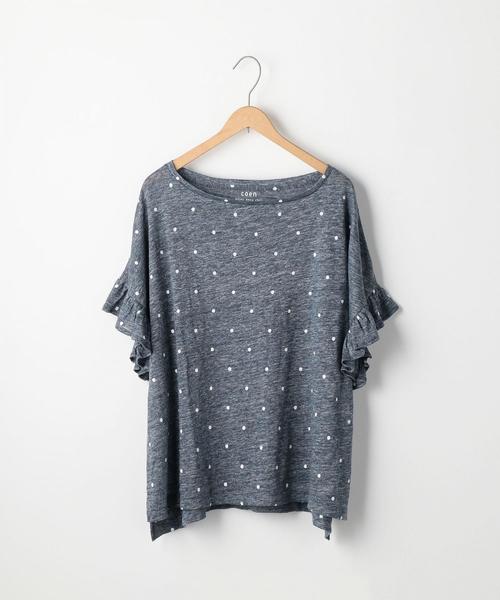 coen（コーエン）の「フレンチリネンドットプリントフリルスリーブTシャツ（Tシャツ/カットソー・レディース・グレー/ライトグレー/ネイビー・FREE）」の10枚目の写真