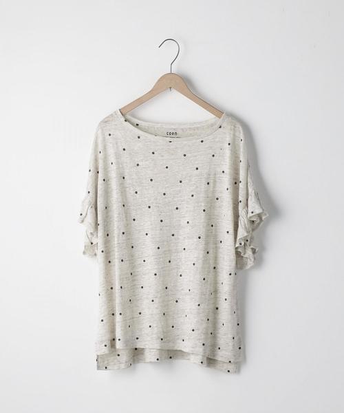 coen（コーエン）の「フレンチリネンドットプリントフリルスリーブTシャツ（Tシャツ/カットソー・レディース・グレー/ライトグレー/ネイビー・FREE）」の16枚目の写真
