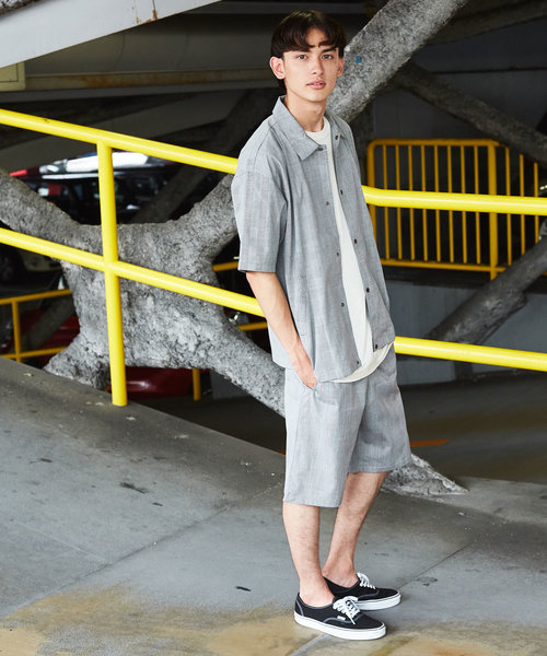 半袖コーチシャツジャケット+バスケショートパンツセットアップ