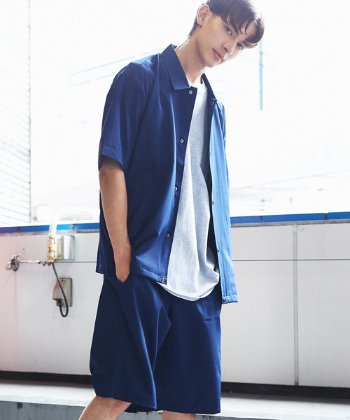 半袖コーチシャツジャケット+バスケショートパンツセットアップ