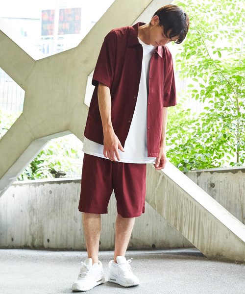 半袖コーチシャツジャケット+バスケショートパンツセットアップ