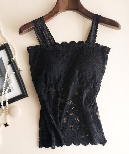 SAISON DE PAPILLON（セゾンドパピヨン）の「ソフトパット入り総レースキャミソール（キャミソール・レディース・ホワイト/ブラック・M/L）」の2枚目の写真