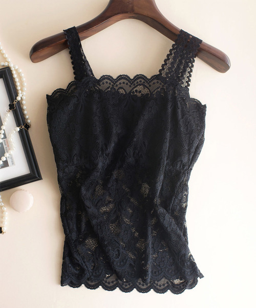 SAISON DE PAPILLON（セゾンドパピヨン）の「ソフトパット入り総レースキャミソール（キャミソール・レディース・ホワイト/ブラック・M/L）」の11枚目の写真