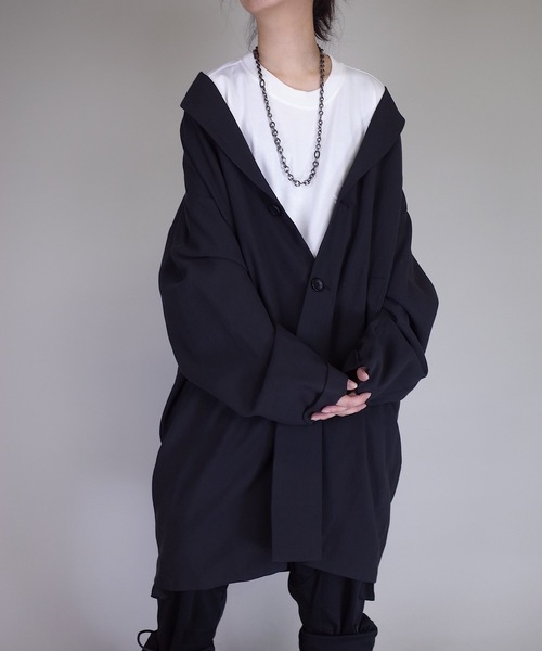 rovtski（ロフトスキー）の「rovtski 【ビッグシルエット】【スプリングコート】ワイドスリーブショールカラーチェスターコートF/FO17080202（チェスターコート・レディース・チャコールグレー/ブラック/シルバーグレー・FREE）」の3枚目の写真