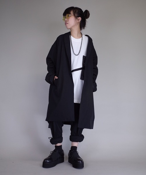 rovtski（ロフトスキー）の「rovtski 【ビッグシルエット】【スプリングコート】ワイドスリーブショールカラーチェスターコートF/FO17080202（チェスターコート・レディース・チャコールグレー/ブラック/シルバーグレー・FREE）」の4枚目の写真