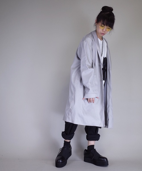 rovtski（ロフトスキー）の「rovtski 【ビッグシルエット】【スプリングコート】ワイドスリーブショールカラーチェスターコートF/FO17080202（チェスターコート・レディース・チャコールグレー/ブラック/シルバーグレー・FREE）」の14枚目の写真