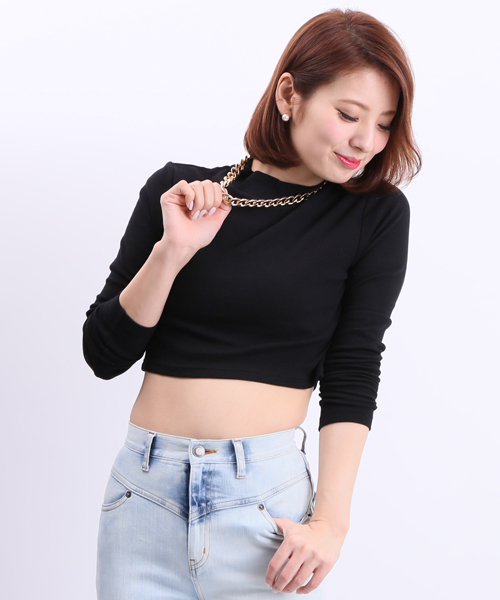 WEGO（ウィゴー）の「WEGO/クロップドハイネックTee（Tシャツ/カットソー・レディース・オフホワイト/ブラック/ブルー/レッド・FREE）」の3枚目の写真