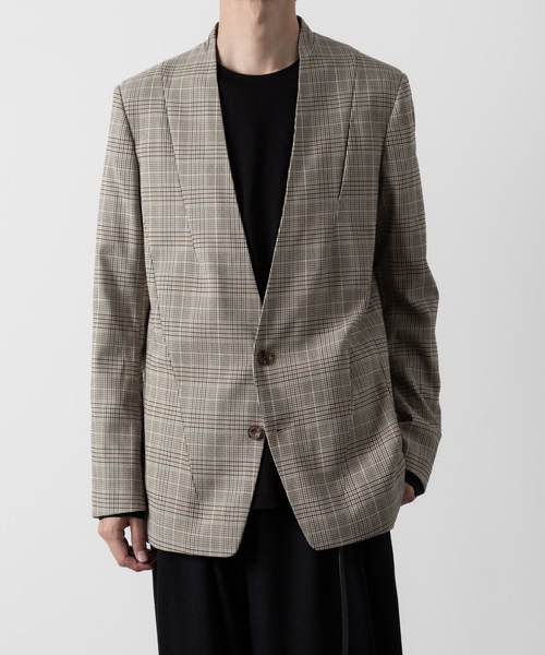 ato（アトウ）の「STRETCH CHECK NO-COLLAR JACKET（ノーカラージャケット・メンズ・グレイッシュベージュ・44/46/48）」の11枚目の写真