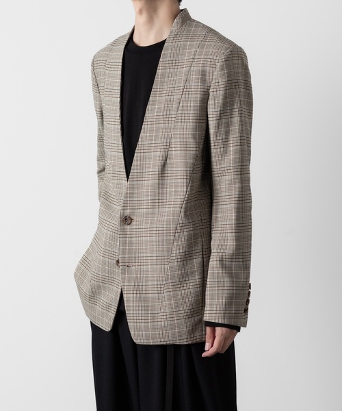 ato（アトウ）の「STRETCH CHECK NO-COLLAR JACKET（ノーカラージャケット・メンズ・グレイッシュベージュ・44/46/48）」の13枚目の写真