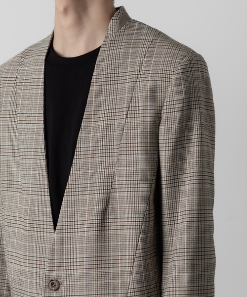 ato（アトウ）の「STRETCH CHECK NO-COLLAR JACKET（ノーカラージャケット・メンズ・グレイッシュベージュ・44/46/48）」の17枚目の写真