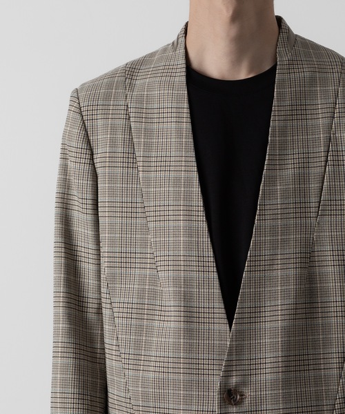 ato（アトウ）の「STRETCH CHECK NO-COLLAR JACKET（ノーカラージャケット・メンズ・グレイッシュベージュ・44/46/48）」の18枚目の写真