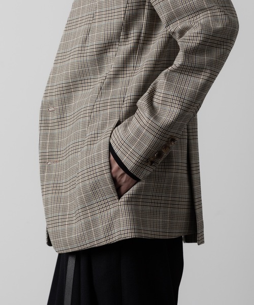 ato（アトウ）の「STRETCH CHECK NO-COLLAR JACKET（ノーカラージャケット・メンズ・グレイッシュベージュ・44/46/48）」の19枚目の写真