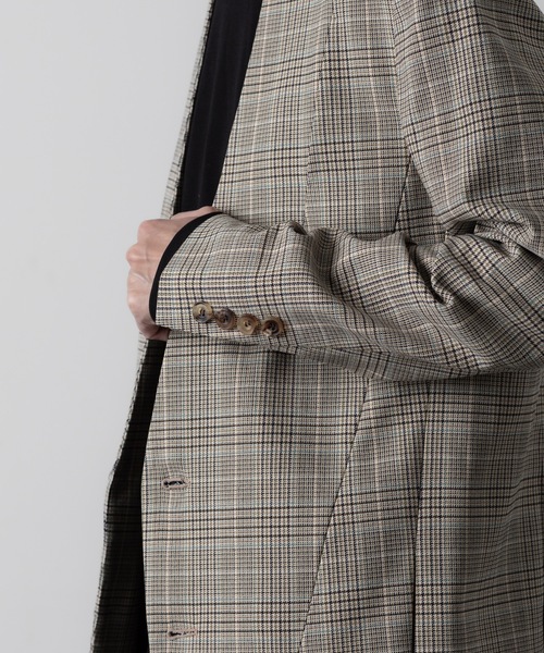 ato（アトウ）の「STRETCH CHECK NO-COLLAR JACKET（ノーカラージャケット・メンズ・グレイッシュベージュ・44/46/48）」の3枚目の写真