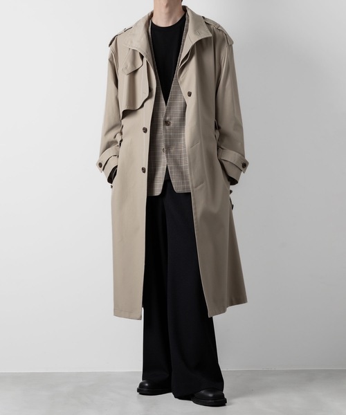 ato（アトウ）の「STRETCH CHECK NO-COLLAR JACKET（ノーカラージャケット・メンズ・グレイッシュベージュ・44/46/48）」の7枚目の写真