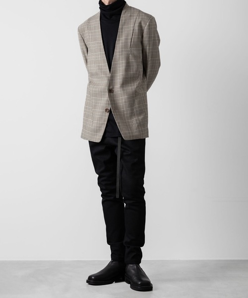 ato（アトウ）の「STRETCH CHECK NO-COLLAR JACKET（ノーカラージャケット・メンズ・グレイッシュベージュ・44/46/48）」の8枚目の写真