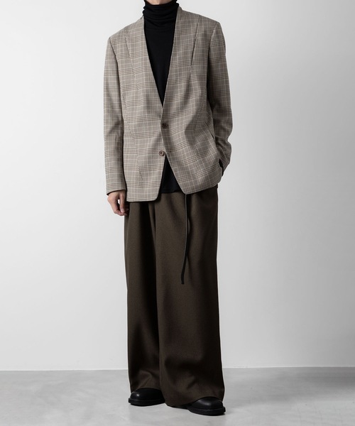 ato（アトウ）の「STRETCH CHECK NO-COLLAR JACKET（ノーカラージャケット・メンズ・グレイッシュベージュ・44/46/48）」の9枚目の写真