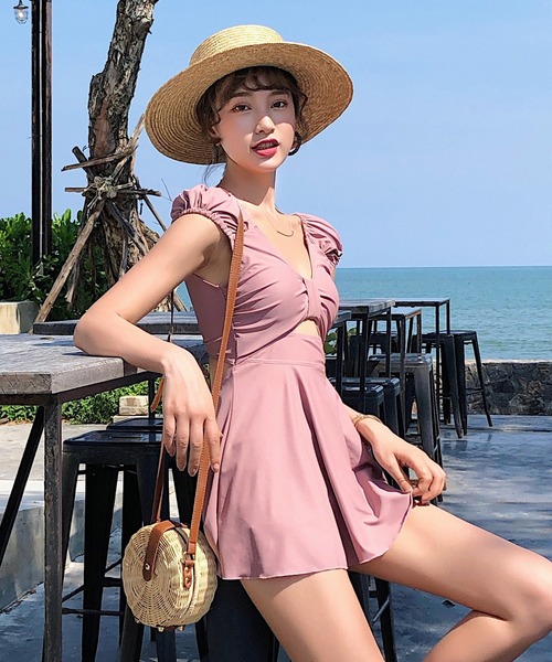 TeddyShop(テディショップ)の「水着 パフスリーブオールインワンワンピーススイムウェア(水着)」|ピンク