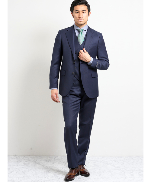 ATSURO TAYAMA(アツロウタヤマ)の「エムエフエディトリアルメンズ/m.f.editorial:MEN×ATSURO TAYAMA トラバルドトーニャ/TRABALDO TOGNA ダイヤゴナル柄 3ピース ビジネスセットアップスーツ(スーツセット)」|ネイビー