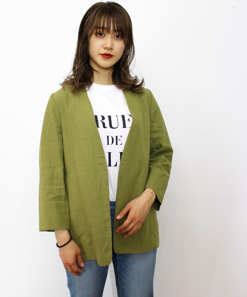 ottilie（オティーリエ）の「リネンノーカラージャケット（ノーカラージャケット・レディース・ベージュ/ネイビー/カーキ・FREE）」の3枚目の写真