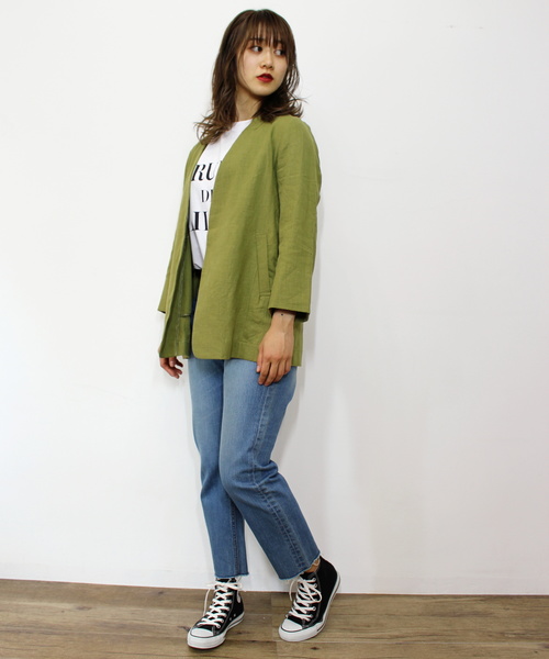 ottilie（オティーリエ）の「リネンノーカラージャケット（ノーカラージャケット・レディース・ベージュ/ネイビー/カーキ・FREE）」の13枚目の写真