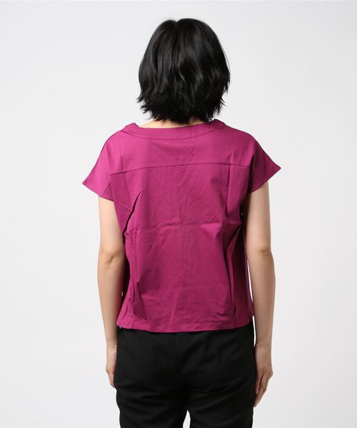MARLENE JOBERT（マルレーヌ　ジョベル）の「バイオシルケットVネックTシャツ（Tシャツ/カットソー・レディース・グリーン/オフホワイト/パープル/ネイビー・M）」の6枚目の写真