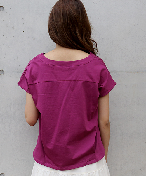 MARLENE JOBERT（マルレーヌ　ジョベル）の「バイオシルケットVネックTシャツ（Tシャツ/カットソー・レディース・グリーン/オフホワイト/パープル/ネイビー・M）」の17枚目の写真