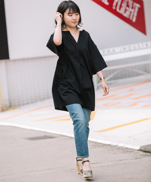 Munich(ミューニック)の「ドライタッチジャージバンドカラービッグシルエットロングTシャツ(Tシャツ/カットソー・レディース・ホワイト/ブラック/グレー/レッド・FREE)」の16枚目の写真