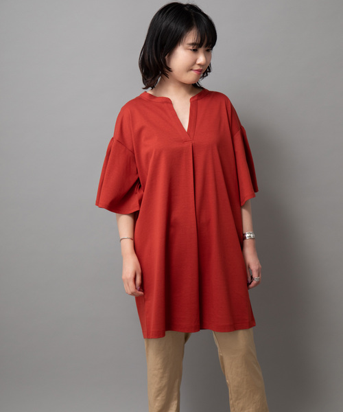 Munich(ミューニック)の「ドライタッチジャージバンドカラービッグシルエットロングTシャツ(Tシャツ/カットソー・レディース・ホワイト/ブラック/グレー/レッド・FREE)」の9枚目の写真