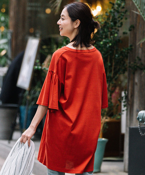 Munich(ミューニック)の「ドライタッチジャージバンドカラービッグシルエットロングTシャツ(Tシャツ/カットソー・レディース・ホワイト/ブラック/グレー/レッド・FREE)」の20枚目の写真