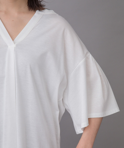 Munich(ミューニック)の「ドライタッチジャージバンドカラービッグシルエットロングTシャツ(Tシャツ/カットソー・レディース・ホワイト/ブラック/グレー/レッド・FREE)」の12枚目の写真