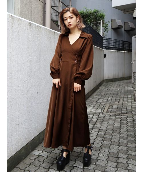 EMODA（エモダ）の「カシュクールオープンカラーシャツワンピース