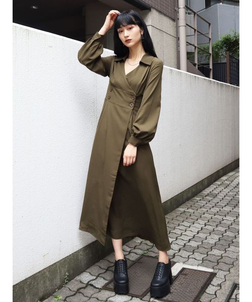 EMODA（エモダ）の「カシュクールオープンカラーシャツワンピース