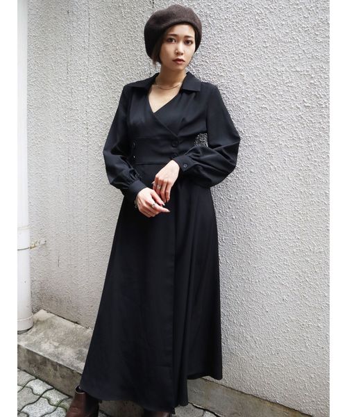 EMODA（エモダ）の「カシュクールオープンカラーシャツワンピース（ワンピース・レディース・ブラック/ブラウン/カーキ・FREE）」の15枚目の写真