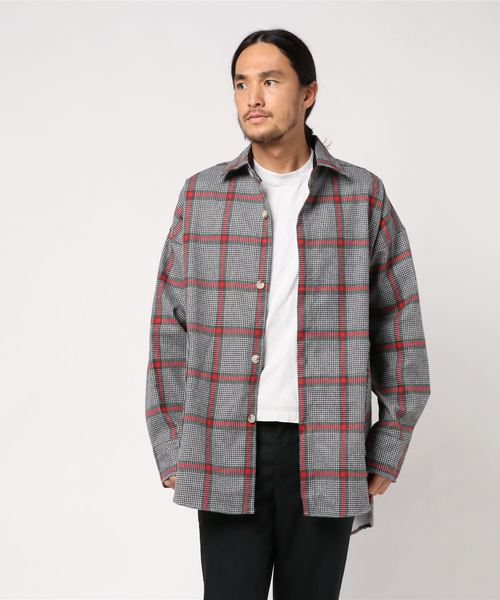 291295=HOMME(ニーキューイチニーキューゴーオム)の「オーバーサイズ ネルシャツブルゾン ガングラブ(ブルゾン・メンズ・グレー系その他/ベージュ系その他・FREE)」の2枚目の写真