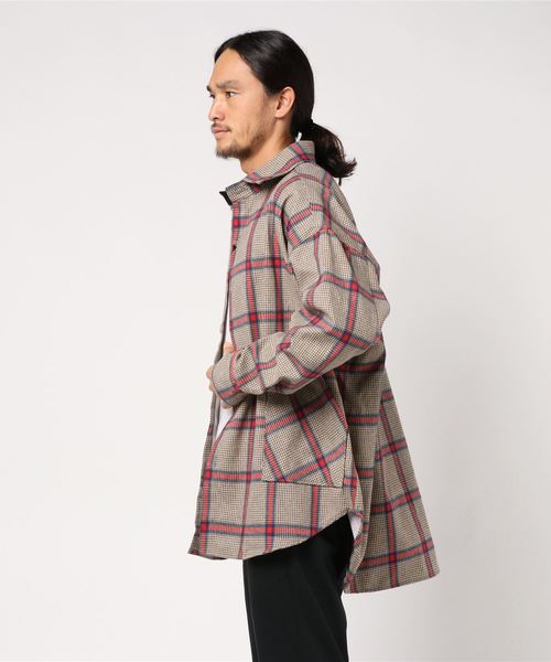 291295=HOMME(ニーキューイチニーキューゴーオム)の「オーバーサイズ ネルシャツブルゾン ガングラブ(ブルゾン・メンズ・グレー系その他/ベージュ系その他・FREE)」の3枚目の写真