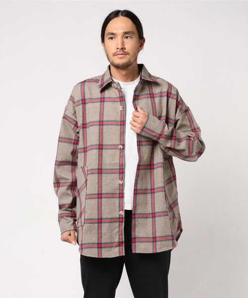291295=HOMME(ニーキューイチニーキューゴーオム)の「オーバーサイズ ネルシャツブルゾン ガングラブ(ブルゾン・メンズ・グレー系その他/ベージュ系その他・FREE)」の5枚目の写真
