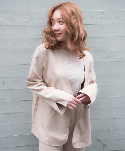 VANNIE U（ヴァニーユー）の「ノーカラーとろみジャケット（ノーカラージャケット・レディース・ライトブルー/ベージュ/ライトグリーン・FREE）」の10枚目の写真