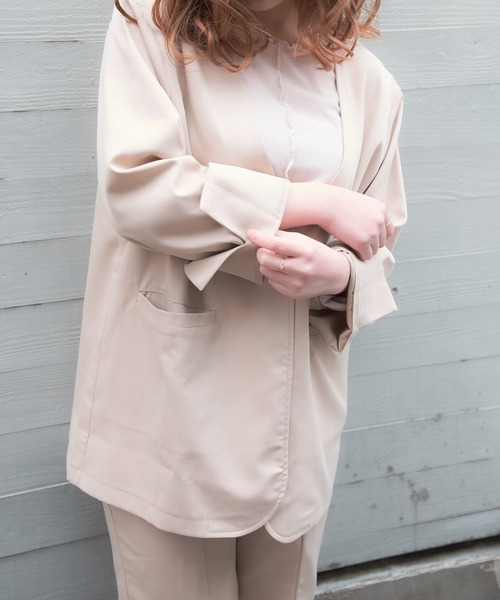 VANNIE U（ヴァニーユー）の「ノーカラーとろみジャケット（ノーカラージャケット・レディース・ライトブルー/ベージュ/ライトグリーン・FREE）」の14枚目の写真