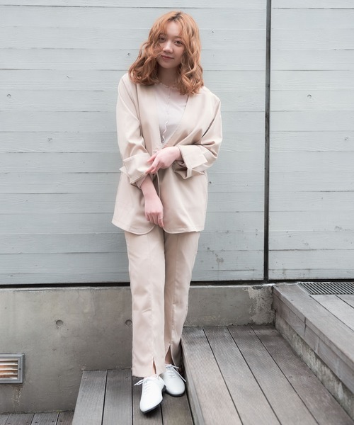 VANNIE U（ヴァニーユー）の「ノーカラーとろみジャケット（ノーカラージャケット・レディース・ライトブルー/ベージュ/ライトグリーン・FREE）」の16枚目の写真