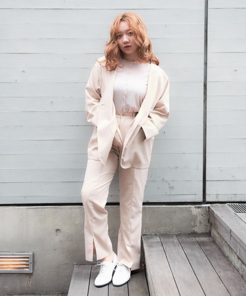 VANNIE U（ヴァニーユー）の「ノーカラーとろみジャケット（ノーカラージャケット・レディース・ライトブルー/ベージュ/ライトグリーン・FREE）」の18枚目の写真