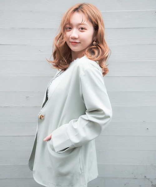 VANNIE U（ヴァニーユー）の「ノーカラーとろみジャケット（ノーカラージャケット・レディース・ライトブルー/ベージュ/ライトグリーン・FREE）」の20枚目の写真