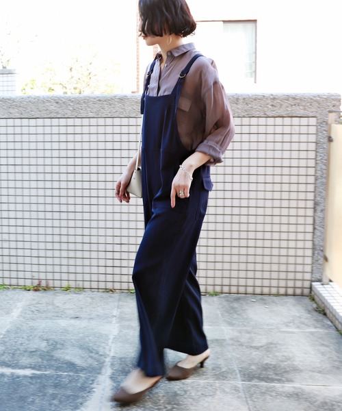 andme(アンドミー)の「とろみベイカーワイドサロペット(サロペット/オーバーオール・レディース・ダークベージュ/ブラック/グレー系その他/ネイビー・M)」の6枚目の写真