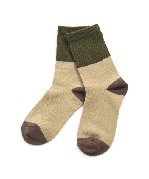 MAKE YOUR DAY(メイクユアデイ)の「配色切替クルーソックス(ソックス/靴下・キッズ・ベージュ/パープル/グレー/カーキ/ライトパープル・24/12/15 /18/21)」の1枚目の写真