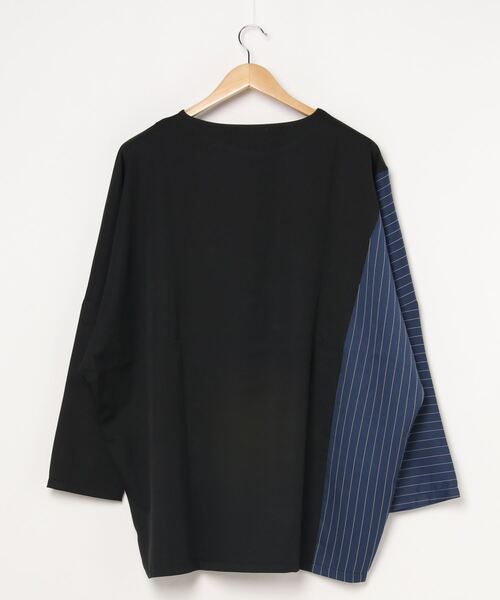 ストライプ切り替えワイドシルエットドルマンTシャツ/CARE20-55【/】